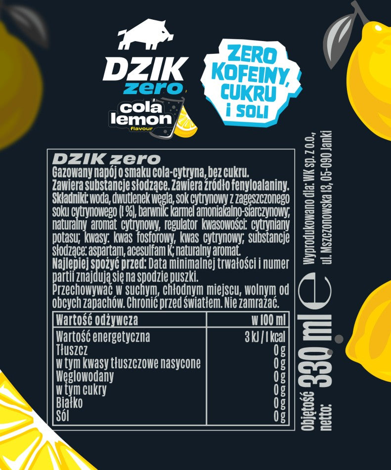 π₯€π WK DZIK ZERO COLA LEMON β 24x330 ml
