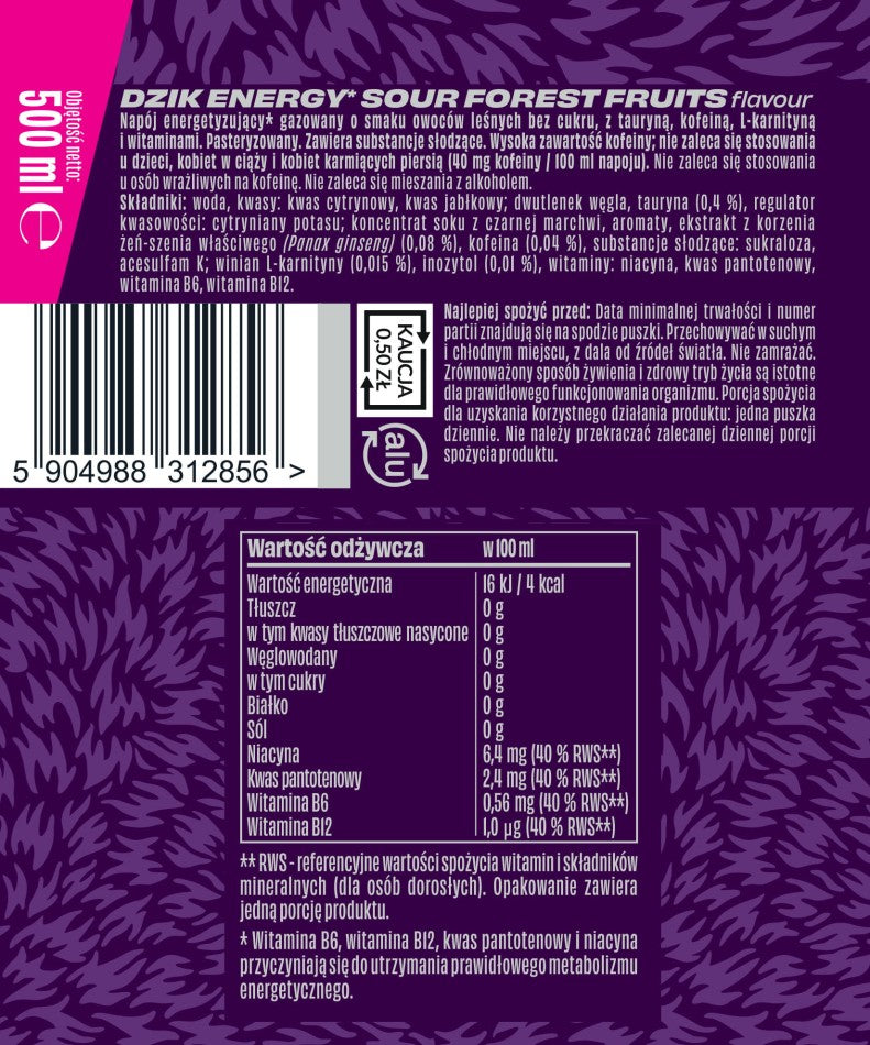 🫐⚡ WK DZIK Forest Fruits Energy Drink – Sugar Free