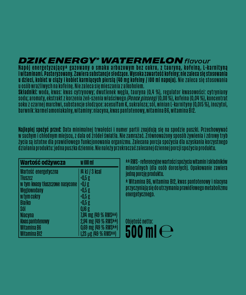 🍉⚡ WK DZIK Watermelon Energy Drink – Sugar Free
