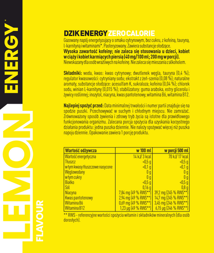 🍋⚡ WK DZIK Lemon Energy Drink – Sugar Free 24x500ml
