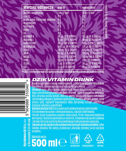 🍇💧 WK DZIK Vitamin Drink – Grape 500 ml