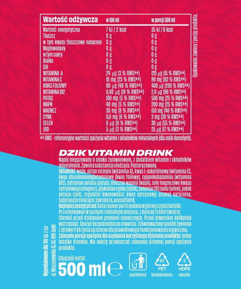 🍒💧 WK DZIK Vitamin Drink – Cranberry 500 ml