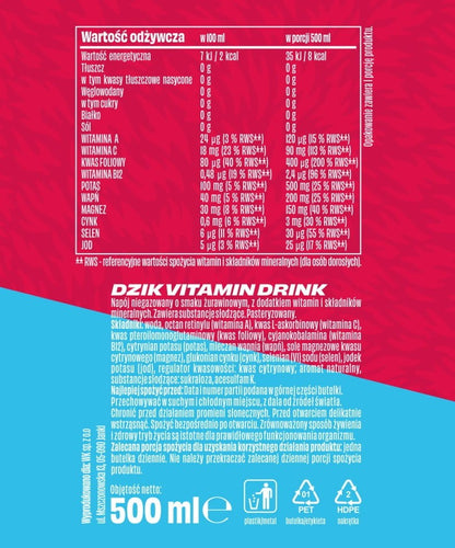 🍒💧 WK DZIK Vitamin Drink – Cranberry 500 ml