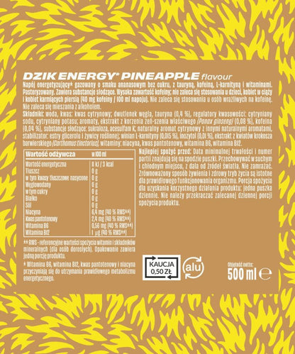 🍍⚡ WK DZIK Pineapple Energy Drink – Sugar Free 24x500