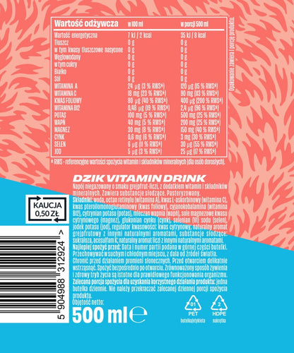 🍈🍇 WK DZIK Vitamin Drink – Grapefruit &amp; Lychee 500 ml