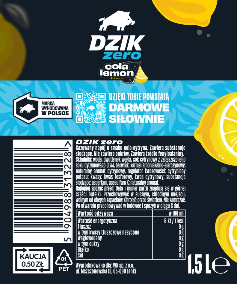 🥤🍋 WK DZIK ZERO COLA LEMON – 1.5L