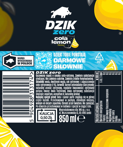 🥤🍋 DZIK® ZERO Cola Lemon – Sugar Free 6x850 ml