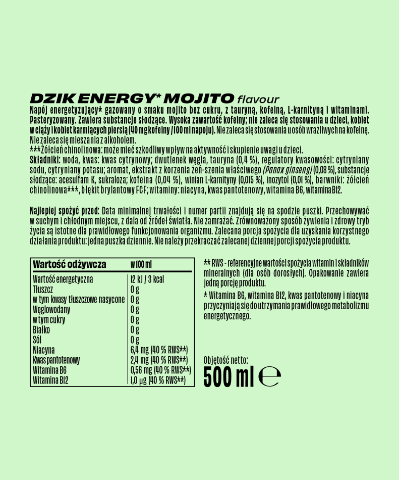 ⚡🍋 DZIK ENERGY MOJITO – Sugar-Free Energy Drink