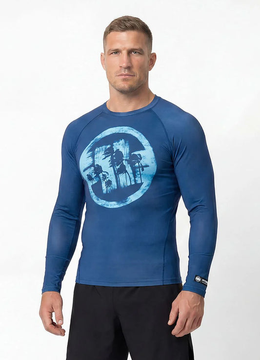 🌴💪 Pit Bull West Coast Long Sleeve Rashguard “LOGO PALMS” – Performance Pro+ Series Blue