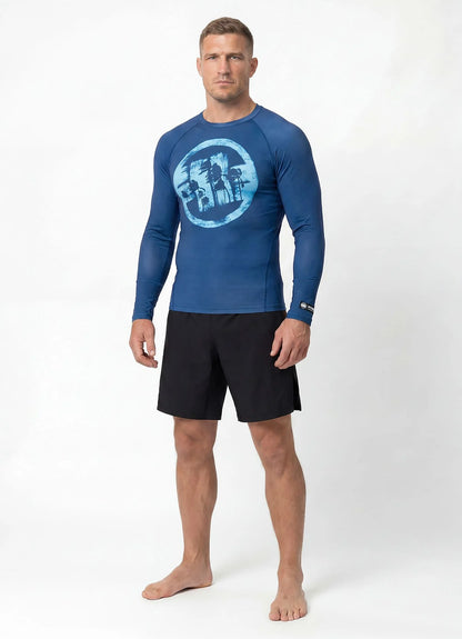 🌴💪 Pit Bull West Coast Long Sleeve Rashguard “LOGO PALMS” – Performance Pro+ Series Blue