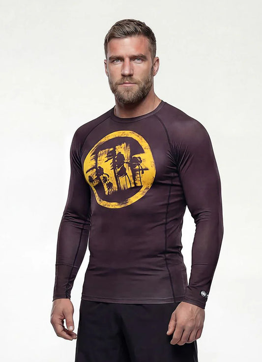 🌴💪 Pit Bull West Coast Long Sleeve Rashguard “LOGO PALMS” – Performance Pro+ Series Brown