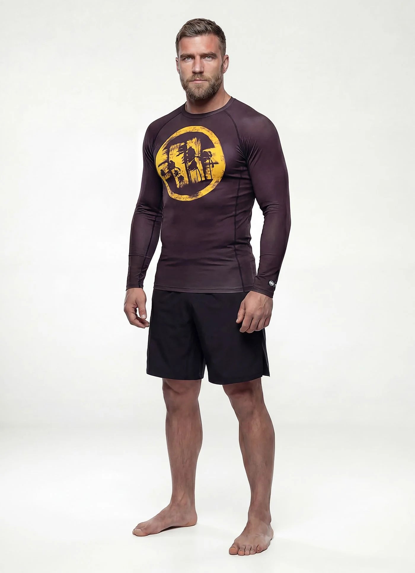 🌴💪 Pit Bull West Coast Long Sleeve Rashguard “LOGO PALMS” – Performance Pro+ Series Brown