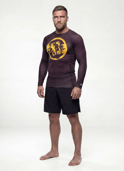 🌴💪 Pit Bull West Coast Long Sleeve Rashguard “LOGO PALMS” – Performance Pro+ Series Brown