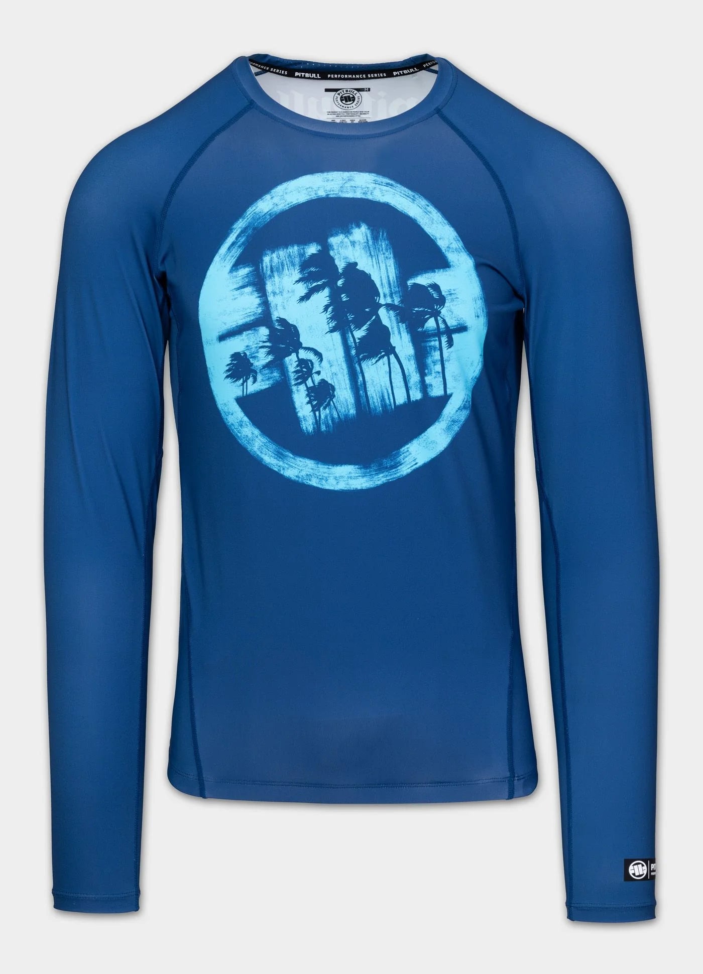 🌴💪 Pit Bull West Coast Long Sleeve Rashguard “LOGO PALMS” – Performance Pro+ Series Blue