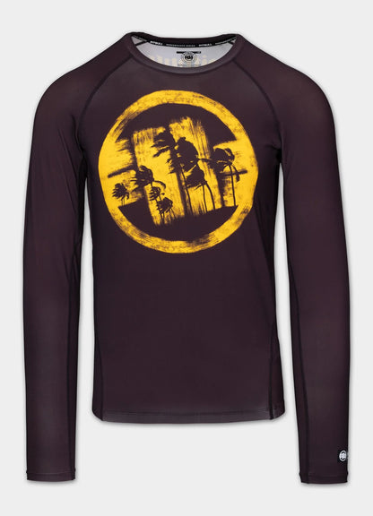 🌴💪 Pit Bull West Coast Long Sleeve Rashguard “LOGO PALMS” – Performance Pro+ Series Brown