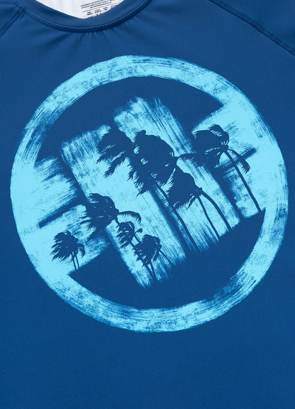 🌴💪 Pit Bull West Coast Long Sleeve Rashguard “LOGO PALMS” – Performance Pro+ Series Blue