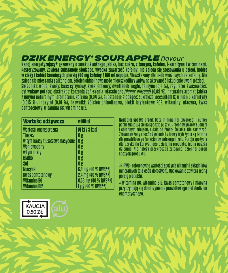 DZIK Sour Apple Energy Drink Zero 🍏⚡🔥