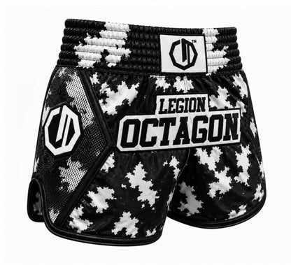 🥊🔥 Legion Octagon Fightwear Muay Thai / Kickboxing Shorts Black/White
