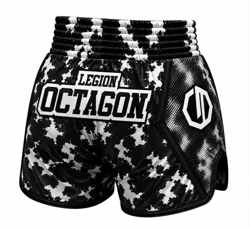 🥊🔥 Legion Octagon Fightwear Muay Thai / Kickboxing Shorts Black/White