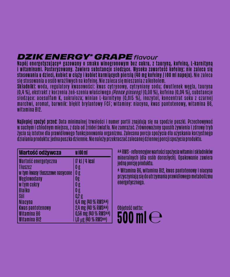 🍇⚡ WK DZIK Grape Energy Drink – Sugar Free